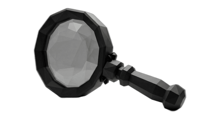 Geometric low-poly magnifying glass with bronze accents