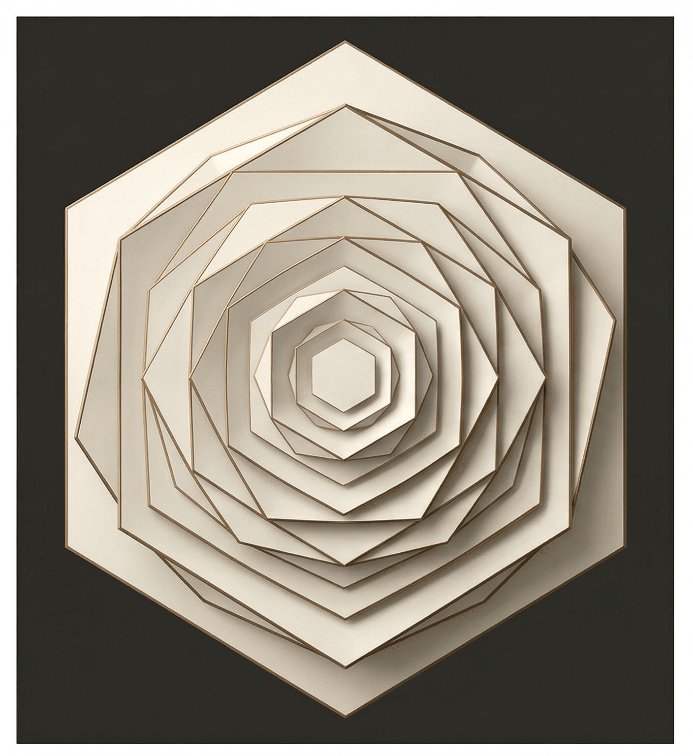 Cream geometric polygon hexagon on dark background